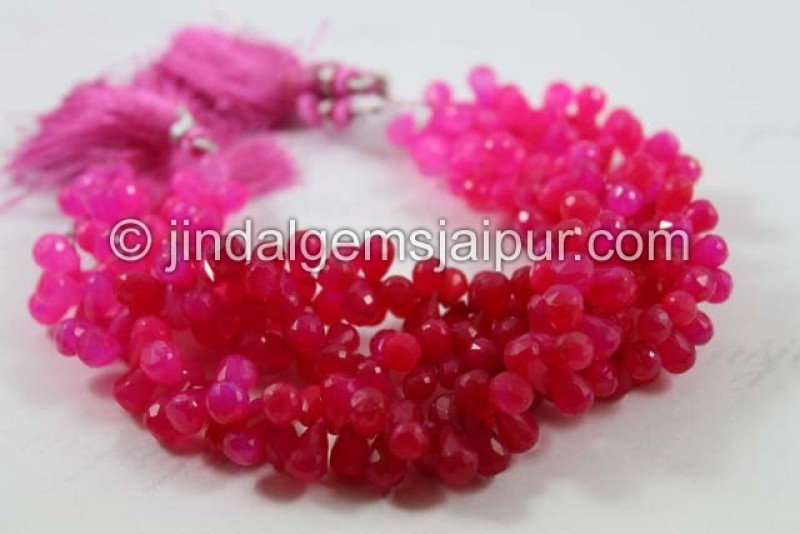 Raspberry Chalcedony Faceted Drops Shape Beads